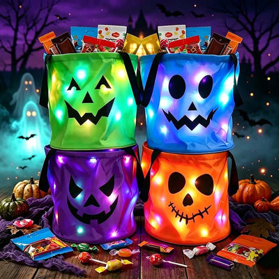 Lumi Loot Glow Haul Buckets – LED Light-Up Halloween Candy Bags